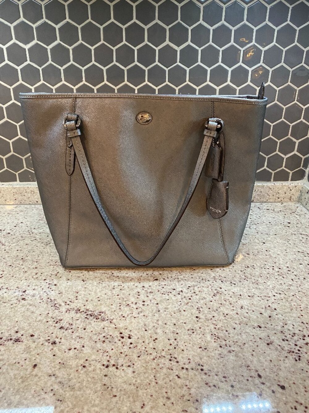 Coach City Zip Tote, Metallic Gunmetal Crossgrain Leather